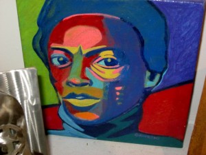 A small Expressionist portrait of Miles Davis by Marcia Gawecki at Colin Fisher Studios